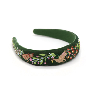 Peace of Mind Velvet Headband with Peacock Embroidery